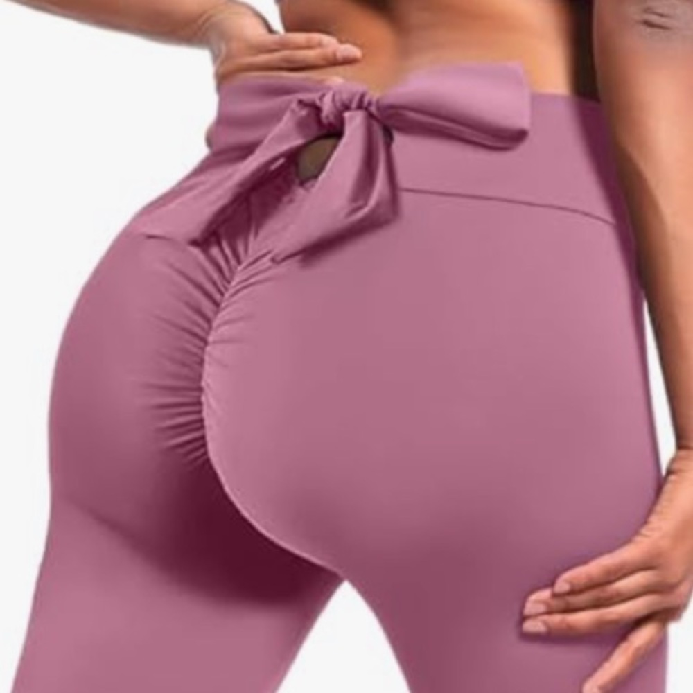 Pink back bow pants leggings scrunch butt booty cheeky barbie yoga pants gym nwt